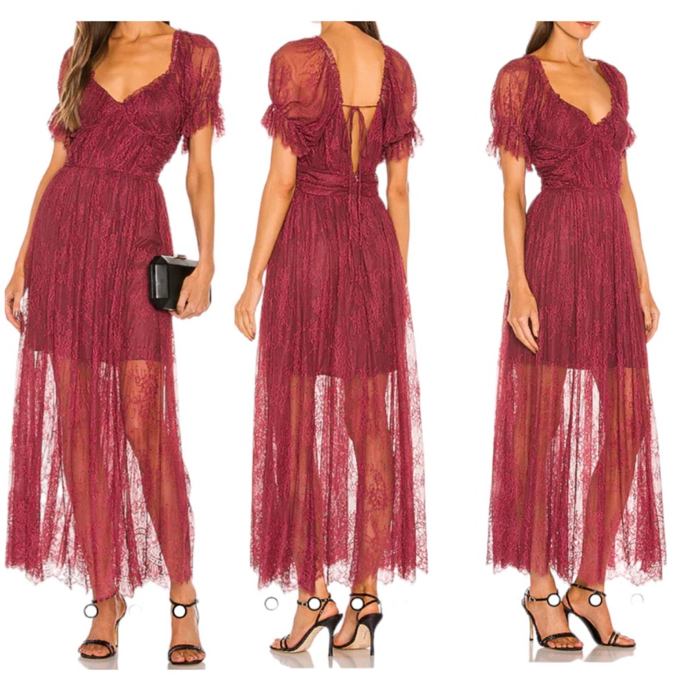 Free People NWOT Dear Jane Lace Midi Dress Roan Rouge Size 8 Ruched Bust Bra Top